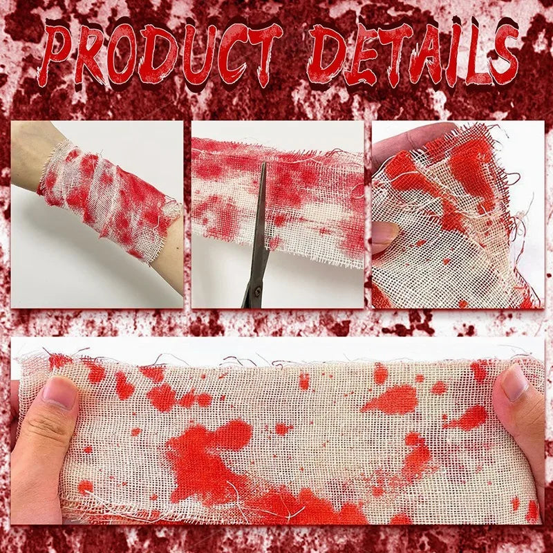 10/15M Halloween Bloody Cloth Strips Blood Gauze Bandage Haunted House Secret Room Horror Party Halloween Scene Decoration Props