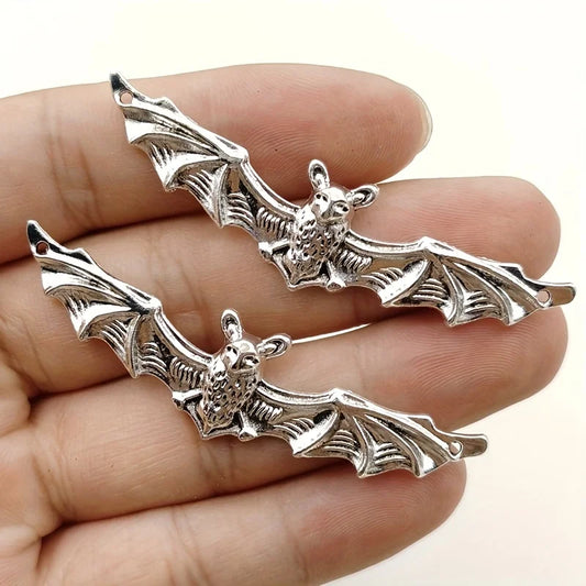 10pcs Retro Silver Halloween Bat Pendant DIY Alloy Jewelry Accessories Pendant