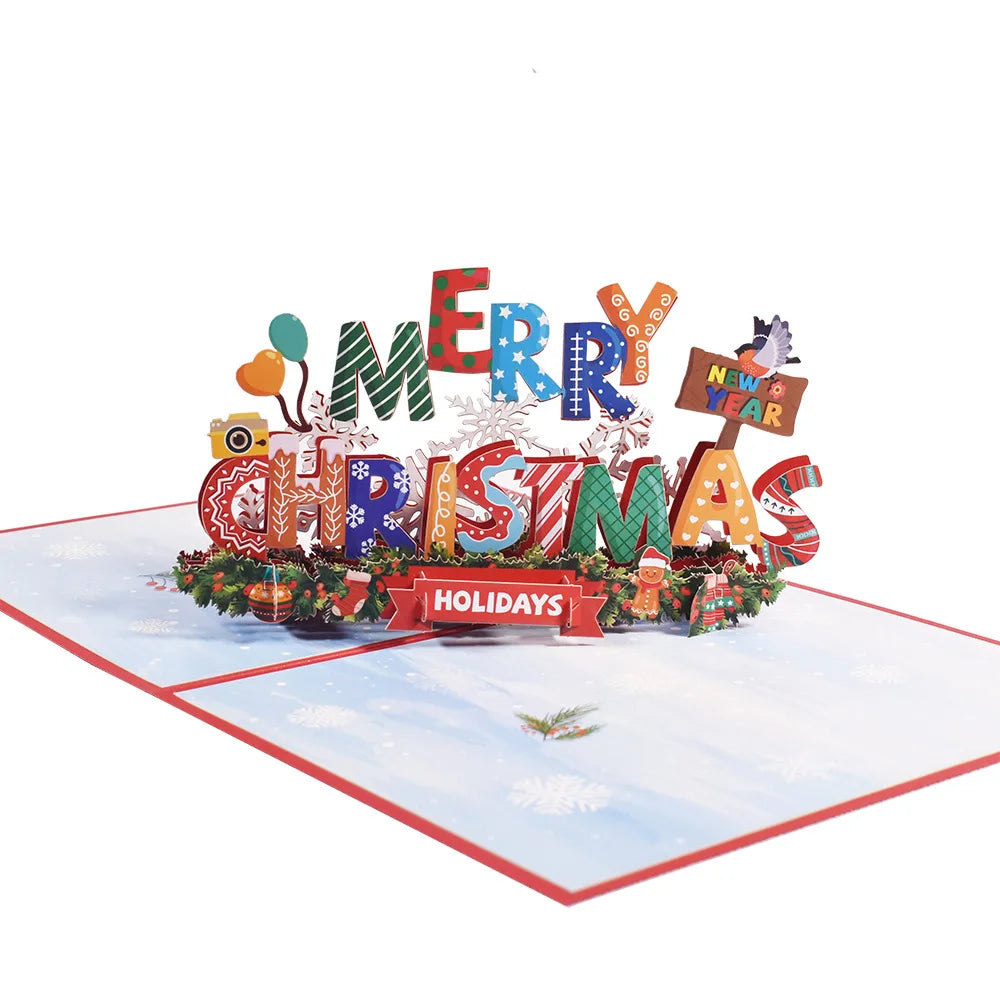 Top Quality New 3D Christmas Greeting Card Creative Pop Up Hand-Made Cards Colorful Christmas Holiday Thanksgiving New Year Card