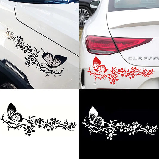 Flying Butterfly Flower Car Decal Water-resistant Car Door Window Sticker Decor High Stickiness Car-Styling Vinyl Stickers