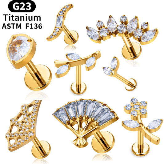 16G Gold G23 Titanium Ear Stud Helix Tragus Daith Cartilage Piercing Earrings for Women Internal Thread Labret Pierc Lip Studs
