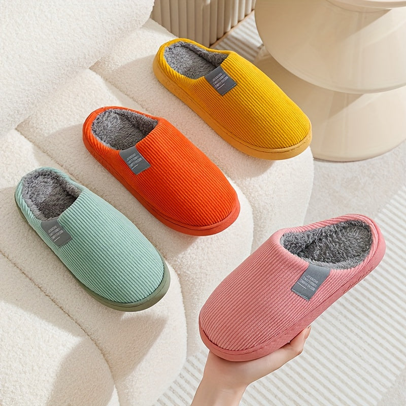 Women's & Unisex Plush Slip-On Slippers with Non-Slip Rubber Sole - Winter Warm Indoor House Shoes, Soft Plush & Cushioned Footbed, Multi-Color Options (Pink, Blue, Grey, Brown, Green, Yellow, Orange) for Home, Postpartum Car